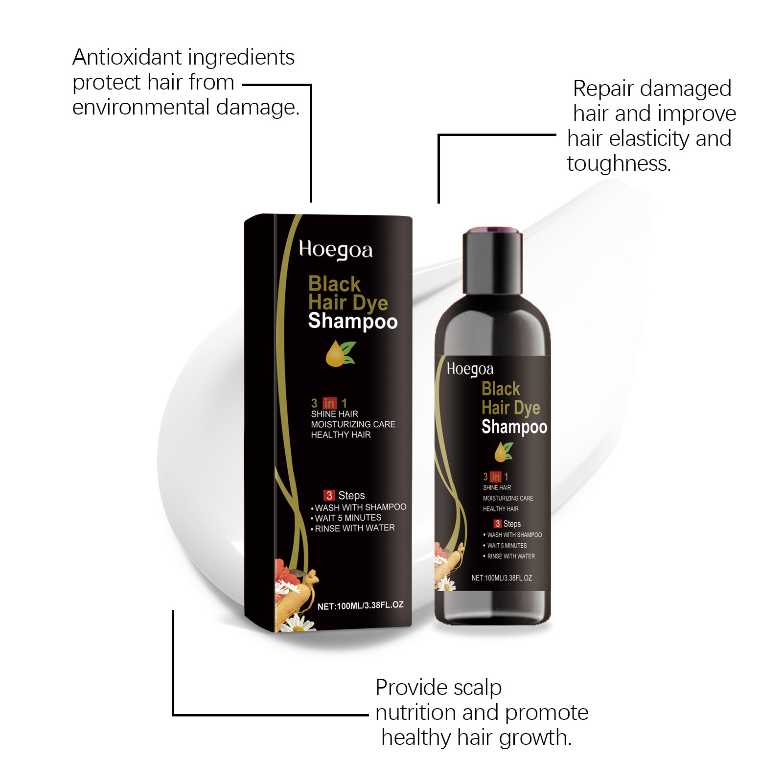 Hair Care Steps - Natural Herbal Black Hair Dye Shampoo