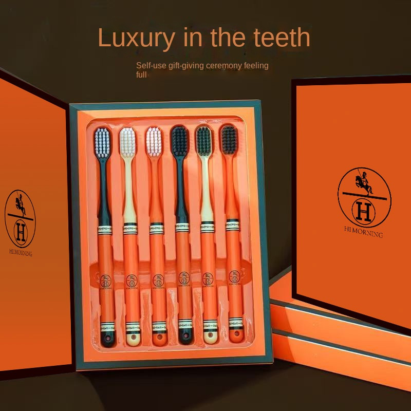 Hair Care Orange - 6Pcs high-grade orange light luxury toothbrush