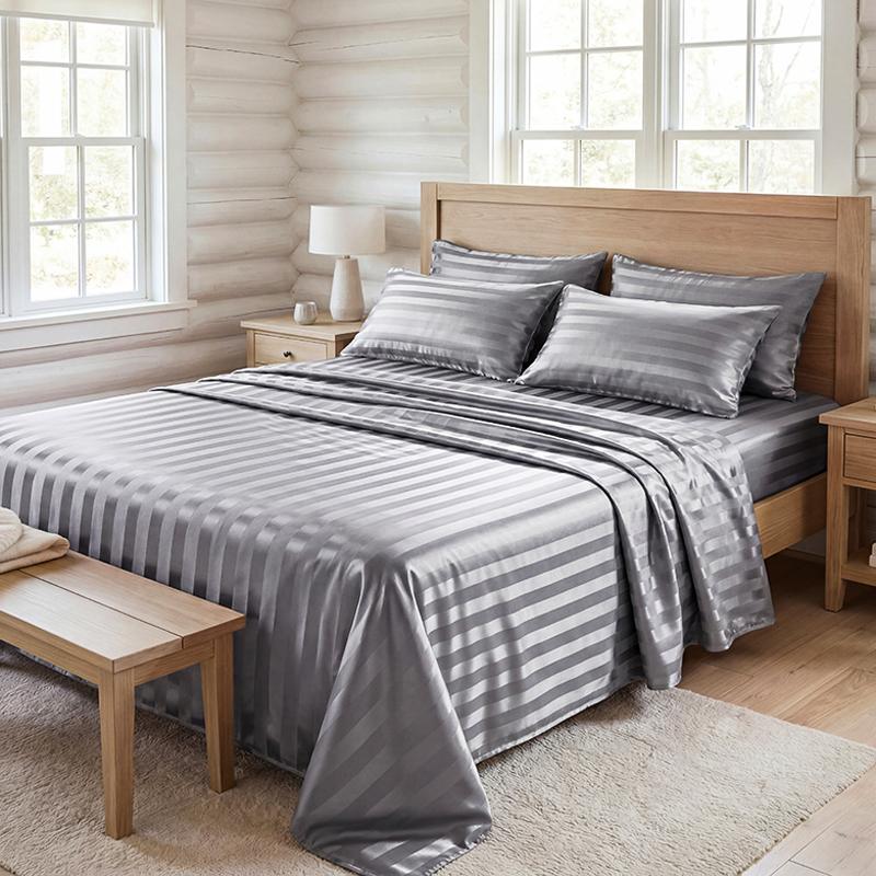 Satin Pillowcase Silk - Wrinkle Resistant Striped Satin Bed Sheet