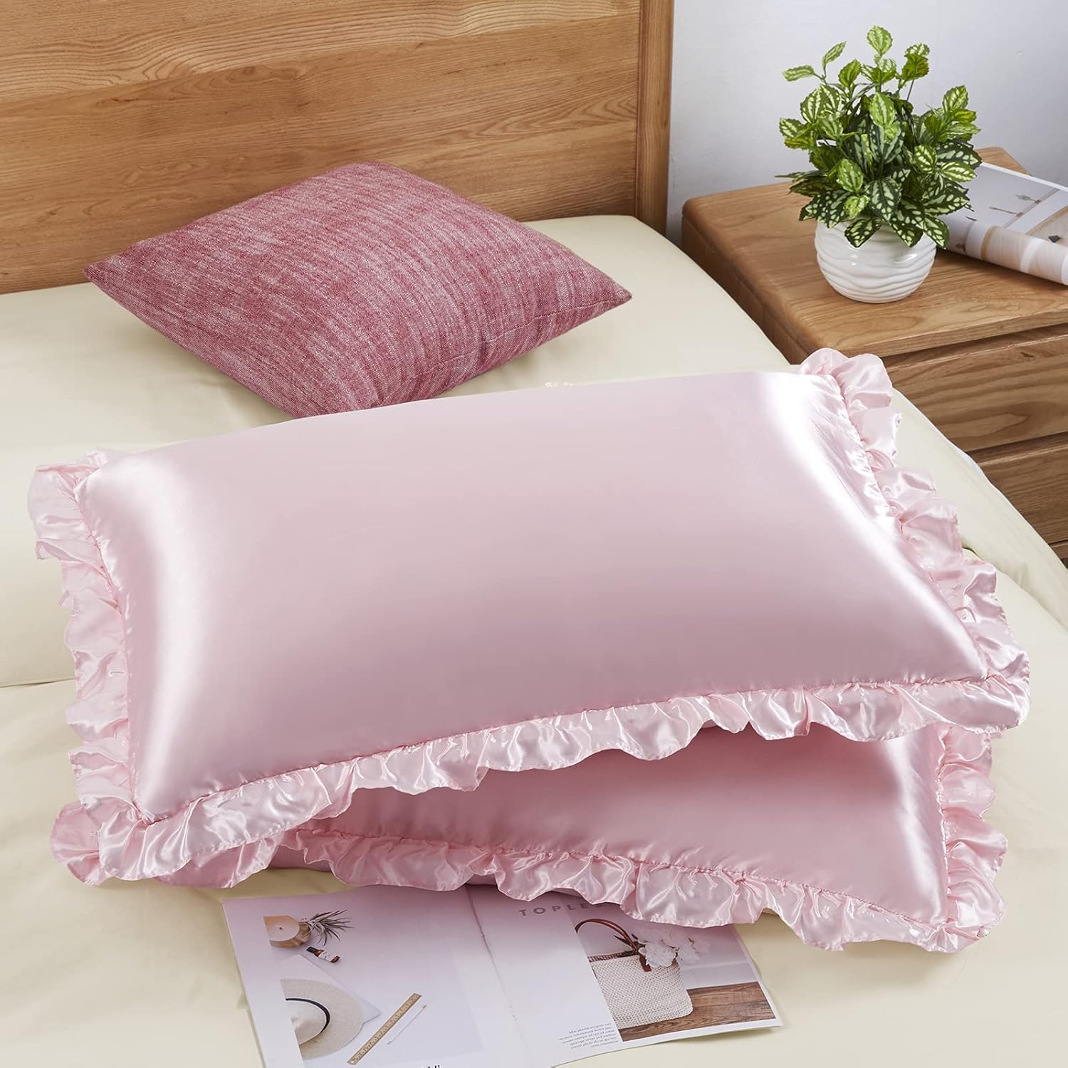 Satin Pillowcase Silk - 2Pcs Satin Ruffled Pillow Cases for