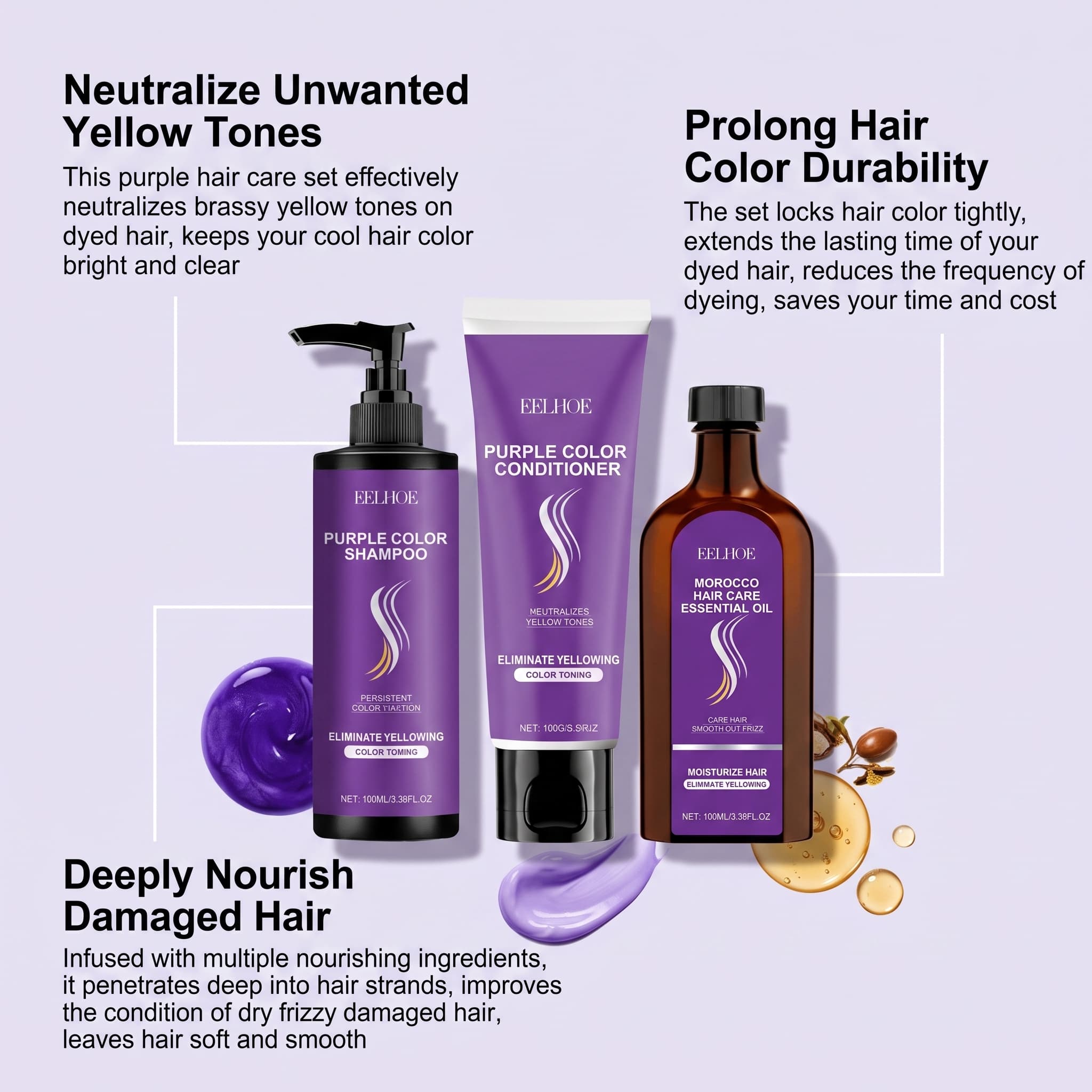 Purple Shampoo Set With Condit - đánh giá và giá Hair Care Serum