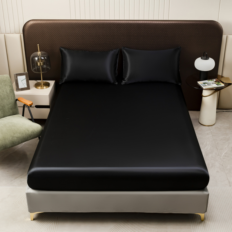 3Pcs Black Satin Fitted Sheet  - đánh giá và giá Satin Pillowcase Silk