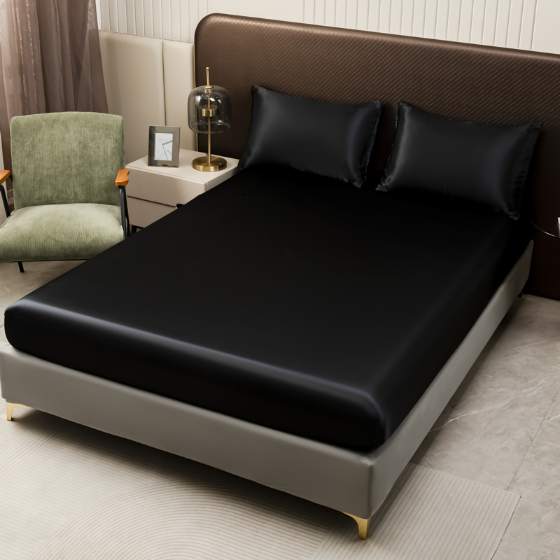 3Pcs Black Satin Fitted Sheet  - đánh giá và giá Satin Pillowcase Silk