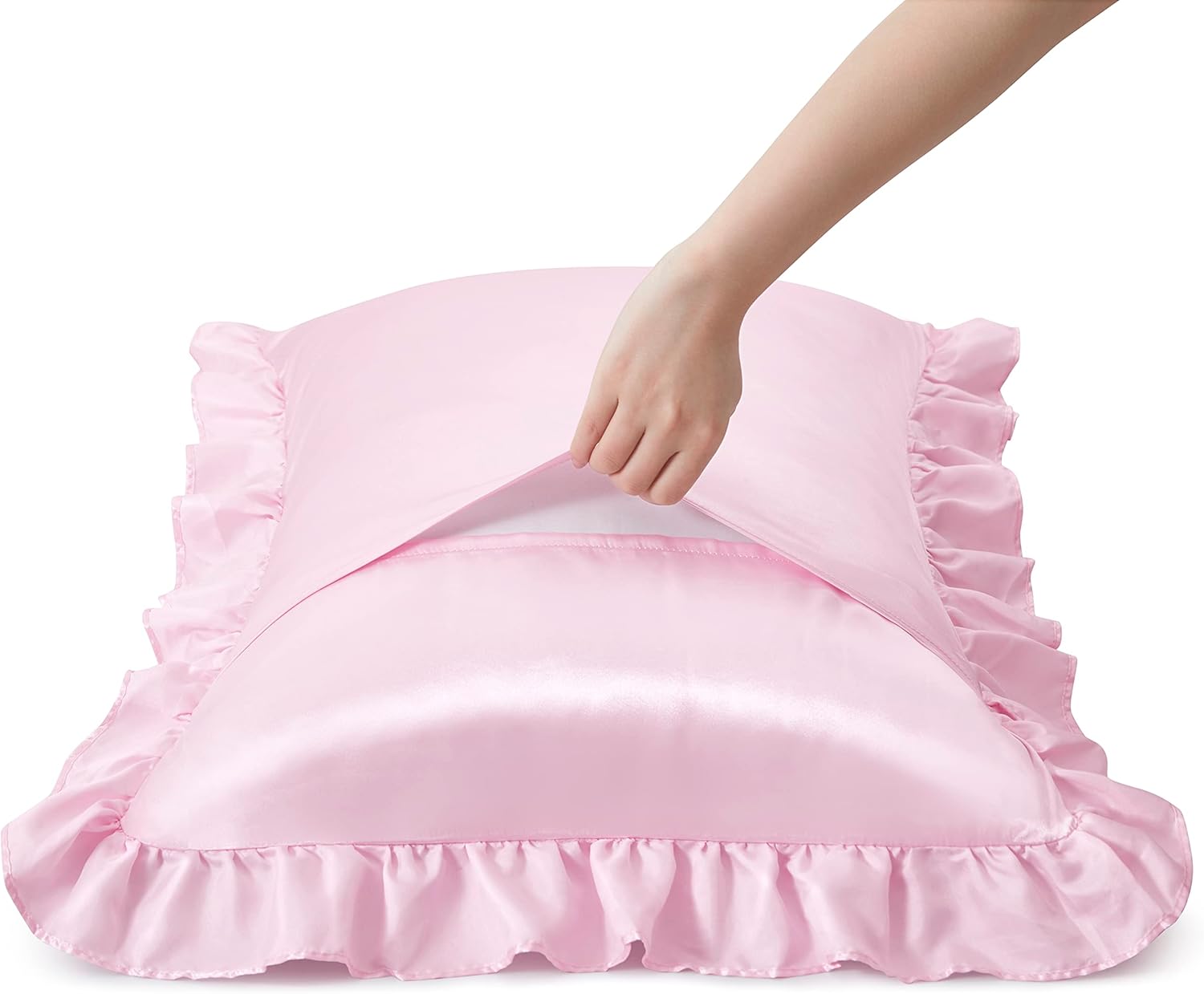 2Pcs Satin Ruffled Pillow Case - đánh giá và giá Satin Pillowcase Silk